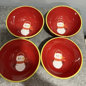 Set 4 Pupazzo di Neve Nuovo Target Be Merry Holiday 08 Rosso Ceramica Ciotola 6" - Foto 1 di 4