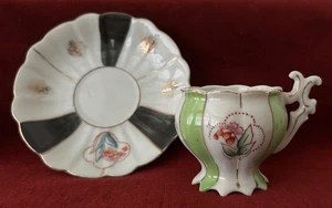 OHASHI "K" HANDBEMALTE PORZELLAN DEMITASSE TEETASSE & UNTERTASSE MIT FUSS - JAPAN 1930er - Bild 1 von 24