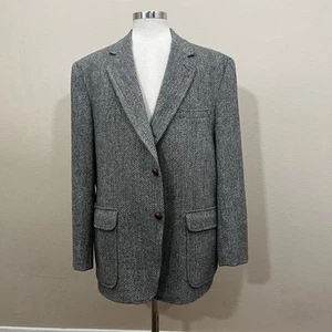 Orvis Harris Tweed Featherweight 2 Button Jacket Blazer Herringbone Grey Sz 50 - Picture 1 of 17