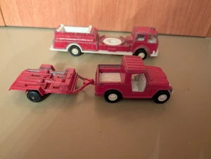 3 Vintage Tootsie Toys Diecast - Jeep With Wagon Fire Truck Made in USA - Picture 1 of 5