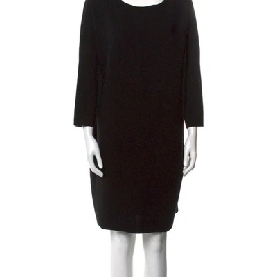 Vestido Suéter de Lana Vince Tejido Negro Espalda Cuello Redondo Manga 3/4, Talla XL Foto 1 de 4