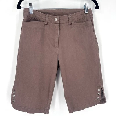 Shorts Capri Lulu B Marrom Detalhe Ilhós Mistura de Algodão Feminino Tamanho 4 - Imagem 1 de 4