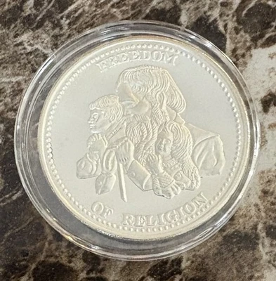 Freedom Of Religion Round-Johnson Matthey 1 oz Troy...999 plata fina con cápsula Foto 1 de 2