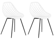Set of 2 Dining Chairs White Seat Net Design Back Black Metal Legs Canton