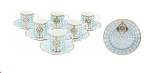 Porcelain Espresso Turkish Coffee Set of 6 Cups + Saucer + 6 Cake Dessert Plates - Picture 1 of 5