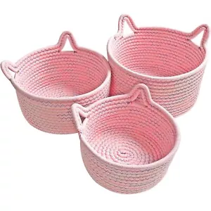 Small Woven Baskets | Mini Storage Bins | Cotton Rope Baby Nursery Organizers | - Picture 1 of 9