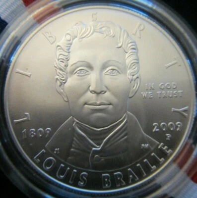 $ 2009 P United States Louis Braille Bicentennial Uncirculated Silver Dollar BR2 - Image 1 of 3