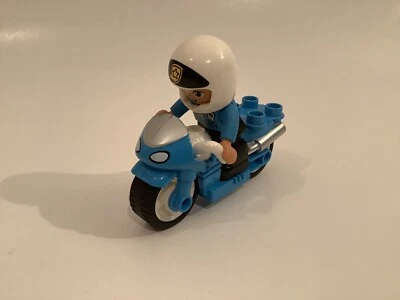 LEGO DUPLO BLUE MOTORCYCLE AND POLICE OFFICER DRIVER FIGURE - Image 1 of 4