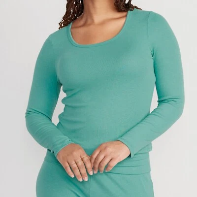 Top de pijama para mujer Old Navy UltraLite ajustado punto acanalado verde azulado talla L Foto 1 de 4
