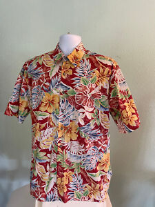 Mens Large Cotton Front Button Pocket Short Sleeve Shirt With Floral Design