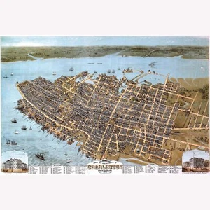 Map of Charleston, South Carolina; 1872; Antique Birdseye Map - Picture 1 of 11