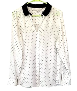 LC Lauren Conrad Damenbluse Gr. Large Button Down weiß mit schwarzen Tupfen - Bild 1 von 8
