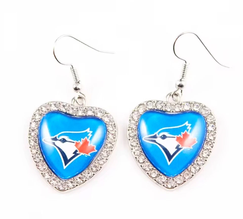 Toronto Blue Jays  Fan Heart  Earrings Ear Rings Baseball Team Logo Gift Crystal - Image 1 of 1