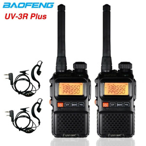 BAOFENG UV-3R PLUS VHF UHF WALKIE TALKIES LONG RANGE TWO WAY HAM RADIO +EARPIECE