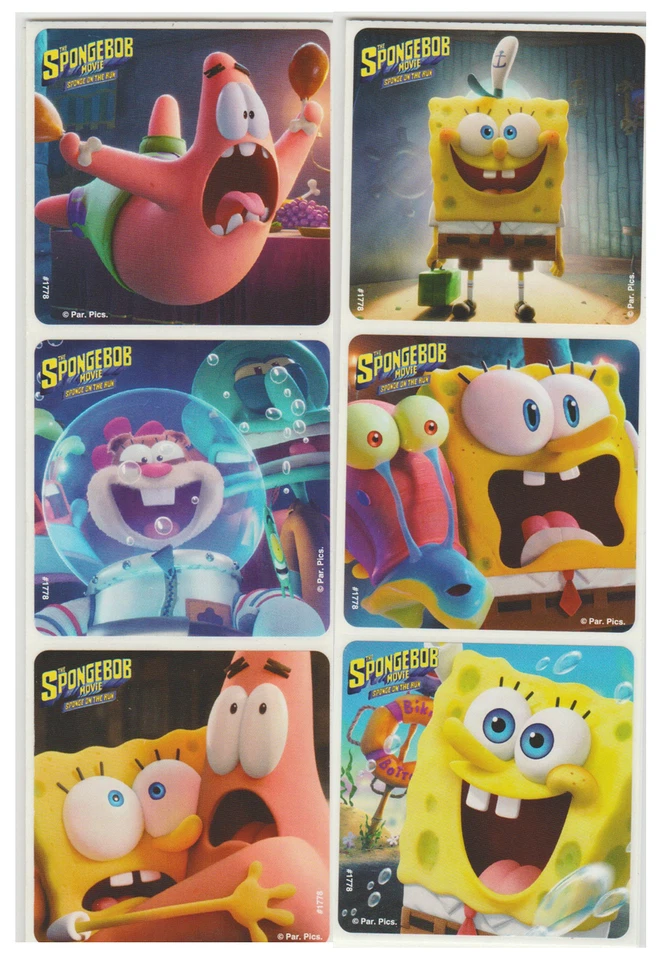 KIDS LOVE STICKERS 25 SpongeBob Movie Sponge On The Run Stickers, 2.5" x 2.5" each, Party Favors