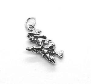 Witch on Broomstick Halloween Charm Pendant STERLING SILVER - Picture 1 of 1