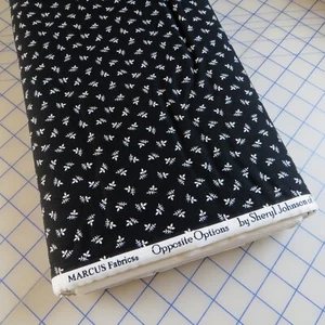By The Yard, Tiny White Leaves On Black, Cotton Fabric By Marcus Fabrics - Picture 1 of 5