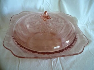 ADAM PINK ORIGINAL JEANNETTE DEPRESSION GLASS - 9" BOWL AND LID COVER - EUC - Picture 1 of 10