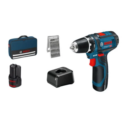 Bosch Akku-Bohrschrauber GSR 12V-15 2x 2,0Ah Akku + Lader + Bit-Set 25 in Tasche - Bild 1 von 4