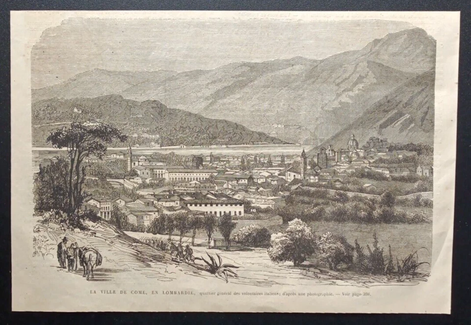 Stampa antica Como Lombardia xilografia originale 1866 - Immagine 1 di 1