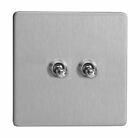 Varilight Xdst2s Screwless Brushed Steel 2 Gang 1 Or 2 Way Toggle Light Switch