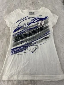 Chase Authentics Womens NASCAR Denny Hamlin Autographed T Shirt M White  - Picture 1 of 9