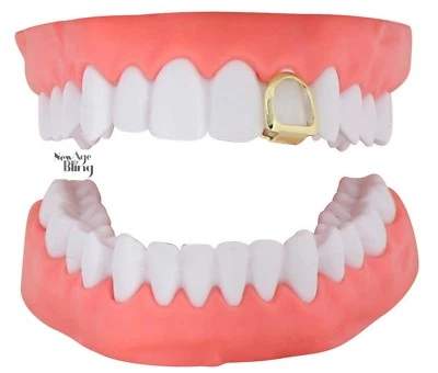 Open Face Grill Single Tooth Cap Custom Fit 14k Gold Plated Grillz w/Mold - Image 1 of 4