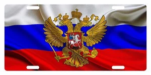 RUSSIA Flag Custom License Plate Russian Emblem Coat Of Arms Wave Version - Picture 1 of 1