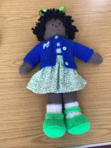 New Handknit cute dressed doll filled Toy stuffing small button suit older child - Picture 1 of 4