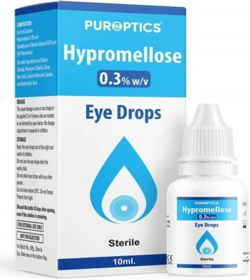 Puroptics Hypromellose 0.3% Sterile Eye Drops for Dry Eyes Itchy Eye Drops