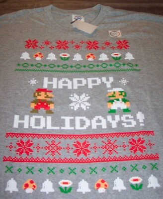 Nintendo SUPER MARIO BROS. NAVIDAD SUÉTER ESTILO CAMISETA HOMBRE PEQUEÑO NUEVO Luigi Foto 1 de 3