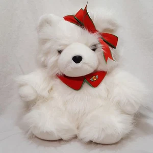 Christmas Girl Teddy Bear Plush Stuffed 1987 15" Dayton Hudson MB White Red Bow - Picture 1 of 12