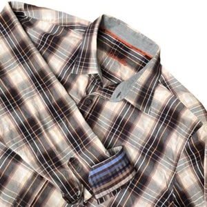 Tasso Elba Hombre Marrón Algodón a Cuadros XXL 18-18.5 Abotonado Manga Larga - Imagen 1 de 12