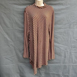 Chico's Size 3 I US XL Brown Tan Striped Asymmetrical Tunic Turtleneck Artsy - Picture 1 of 6