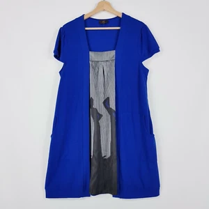 Gabriella Frattini Women Size 14 Blue Knit Back Silky Cap Sleeve Shift Dress - Picture 1 of 11