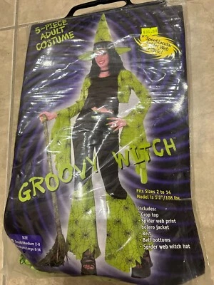 Groovy Witch 5 pc Costume NEW retail packing Green Black  Womens Small Med 2-8 - Image 1 of 2