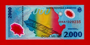 2000 Lei 1999 ROMANIA UNC Polymer Solar System, EUROPE's 1st Polymer Note P-111a - Picture 1 of 2