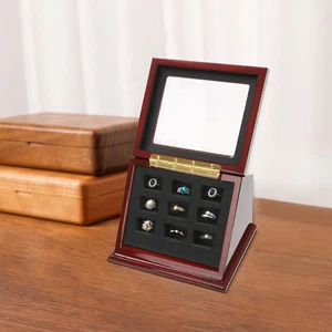 9 Hole Championship Ring Display Case Box Wooden Slanted Sports Ring Storage Box - Picture 1 of 13