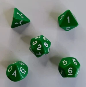 Set of 5 1990s Armory RPG Dice Opaque Green/White d4 d8 d10 d12 d20 Taiwan Mould - Picture 1 of 2
