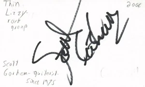 Scott Gorham Guitarrista Delgada Lizzy Rock Band Música Tarjeta de Índice Firmada JSA Certificado de Autenticidad - Imagen 1 de 2