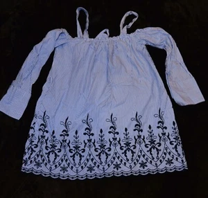 Worn once ZARA Trafaluc blu white embroidered off-shoulder dress Women's XS / S - Picture 1 of 2
