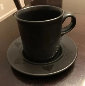 Pfaltzgraff Midnight Sun Coffee Cup & Saucer Matte Black Stoneware Striped **USA - Picture 1 of 12