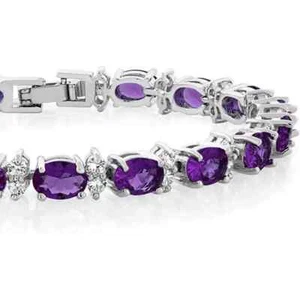 Oval Cut 14 Ct Lab-Created Purple Diamond Tennis Bracelet 14K White Gold Over - Picture 1 of 4