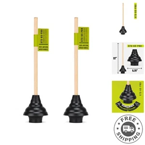 Double Thrust Force Toilet Plunger - Eco-Friendly Rubber Cup Clog Remover 2-Pack - Picture 1 of 7