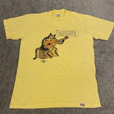 Vintage B Kliban Cat Shirt Mens Medium Yellow Crazy Hawaii Guitar 1975 70s - Image 1 of 4