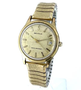 Vintage Benrus Manual Gold-Plated Series 7001 Watch 10K R.G.P. Linen Dial 33mm - Picture 1 of 9
