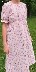 Girl long full Regency cotton floral dress modest CUSTOM pink size XS S M L - Picture 1 of 1