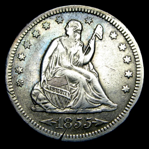 1855-O Seated Liberty Quarter Silver ---- Nice Details Type Coin ---- #VF131 Cover