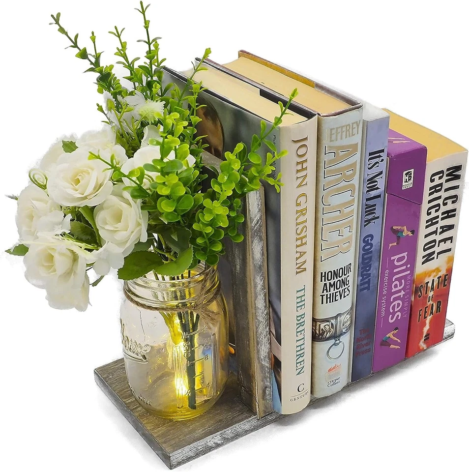 Emiluces Wooden Bookend Mason Jar Sconce, Rustic Grey - Image 1 of 1