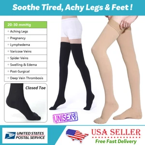 Compression Stockings Men Women Socks Edema Anti Fatigue Thigh High Closed Toe - Picture 1 of 14